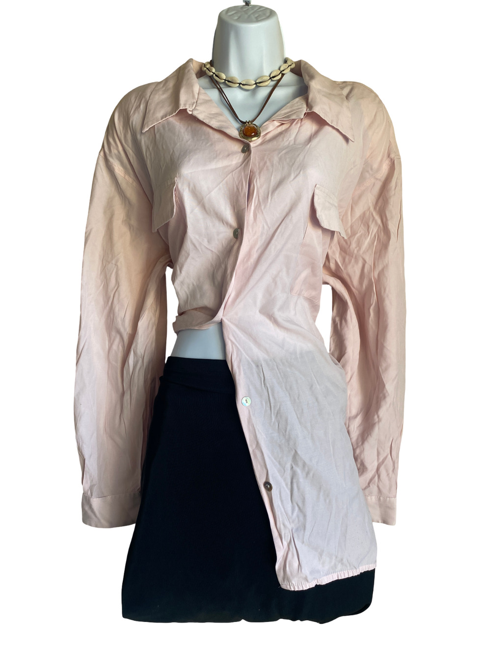 VTG Dress Barn Plus 24 Boho Light Pink Semi Sheer Button Up Blouse With Pockets